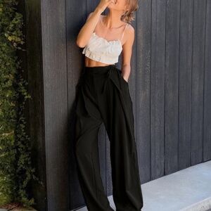 Black Tied High Waist Wide Leg Pants